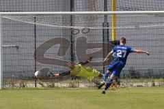 Bayernliga Nord - Saison 2023/2024 - FC Ingolstadt 04 - Würzburger FV 04 - Der 0:1 Führungstreffer durch Michel Dennie per Elfmeter - Bösl Enrique Torwart FCI - jubel - Foto: Meyer Jürgen