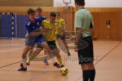 Hallenturnier Gaimersheim - Saison 2025/26 - DJK Ingolstadt - FC Hitzhofen - Tobias Dietze gelb Hitzhofen - Valentin Sutner blau DJK  - Foto: Meyer Jürgen