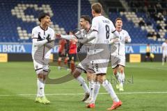 3. Liga; SV Wehen Wiesbaden - FC Ingolstadt 04; Tor Jubel Treffer 0:2 Deniz Zeitler (38, FCI) Max Besuschkow (17, FCI) Benjamin Kanuric (8, FCI) Sebastian Grönning (11, FCI)