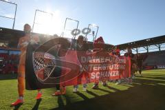 3. Liga - Saison 2024/25 - FC Ingolstadt 04 - SV Wehen Wiesbaden - Das Spiel ist aus - Banner - Choreo - Torwart Marius  Funk (Nr.1 - FCI)- Foto: Meyer Jürgen