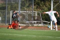 Bezirksliga - Saison 2026/27- TSV Gaimersheim - FC Gerolfing - Marlon Hochwarth (Nr.19 - TSV Gaimersheim) - Torwart Michael Oblinger (Nr.1 - FC Gerolfing) - Leo Zängler (Nr.11 - FC Gerolfing) - Foto: Meyer Jürgen