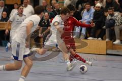 Lotto Bayern Hallencup - Lindenkreuzhalle Saison 2024/25 - FC Deisenhofen - Türk SV Ingolstadt - Ahmet Altay rot Türk SV Ing. - Noah Rehm weiss Deisenhofen - Foto: Meyer Jürgen