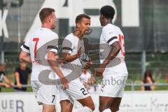 3. Liga; FC Ingolstadt 04 - Trainingslager, Testspiel, FC Kottern; Tor Jubel Treffer Jannik Mause (7, FCI) mit Marcel Costly (22, FCI) Bryang Kayo (48, FCI)