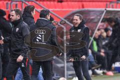 3. Liga; FC Ingolstadt 04 - Erzgebirge Aue; Sieg Jubel Freude Cheftrainerin Sabrina Wittmann (FCI) Co-Trainer Ilia Gurev (FCI)  Sportdirektor Ivica Grlic  (FCI) Co-Trainer Fabian Reichler (FCI)