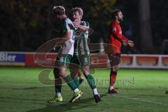 Landesliga - Saison 2025/26 - SV Manching - TSV Aindling - Der 1:0 Führungstreffer durch Luca Bienek (Nr.16 - SV Manching) - jubel  - Rainer Meisinger (Nr.8 - SV Manching) - Foto: Meyer Jürgen