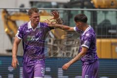 3. Liga - Saison 2026/27 - SC Preussen Münster - FC Ingolstadt 04 - Der 1:1 Ausgleichstreffer durch Emre Gül (Nr.5 - FCI) - jubel - Simon Lorenz (Nr.32 - FCI)- Foto: Meyer Jürgen