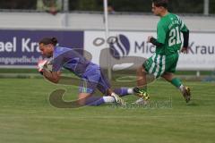 Bezirksliga - Saison 2025/26 - TSV Ober./Unterhaunstadt - SVA Palzing - Torwart Ali Cakmakci (Nr.1 - TSV Ober-/Unterh.stadt) - Liam Russo grün Palzing - Foto: Meyer Jürgen
