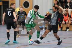 Lotto Bayern Hallencup - Lindenkreuzhalle Saison 2024/25 - DJK München -  SV Manching - Collin Appiah schwarz München - Yousef Al Noman grün Manching- Foto: Meyer Jürgen