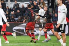 3. Liga; SC Verl - FC Ingolstadt 04; Tor Jubel Treffer Ausgleich 1:1, Fredrik Carlsen (8, FCI) und Gustav Christensen (24, FCI) jubeln