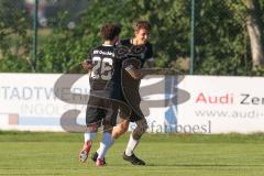 Bezirksliga - Saison 2025/26 - TSV Ober./Unterhaunstadt - VFR Garching - Leon Fellner schwarz Garching mit dem 0:1 Führungstreffer  - jubel - Foto: Meyer Jürgen