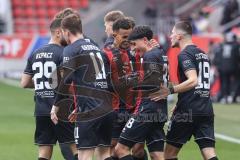 3. Liga; FC Ingolstadt 04 - VfB Stuttgart II; Deniz Zeitler (38, FCI) Tor Jubel Treffer innerhalb 24 Sekunden 1:0 Marcel Costly (22, FCI) Mladen Cvjetinovic (19, FCI) Sebastian Grönning (11, FCI) David Kopacz (29, FCI)