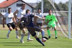 Kreisklasse - Saison 2024/25- TSV Gaimersheim II - TSV Etting  - Alexander Thielmann blau Etting - Christoph Katzenbogen weiss Gaimersheim - Filip Festner Torwart Etting - Foto: Meyer Jürgen