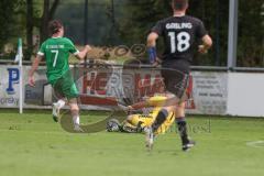 Bezirksliga - Saison 2025/26 - FC Gerolfing - FC Langengeisling - David Simm (Nr.7 - FC Gerolfing) - Christian Bernhard Torwart Geisling - Foto: Meyer Jürgen