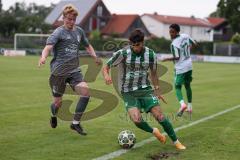 Landesliga - Saison 2025/26 - SV Manching - FC Stätzling - Rayen Kouki (Nr.18 - SV Manching) - Maximilian Pletschacher FC Stätzling  - Foto: Meyer Jürgen