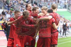 3. Liga; MSV Duisburg - FC Ingolstadt 04; Tor Jubel Treffer 0:1 durch Davide Sekulovic (33, FCI) Yann Sturm (7, FCI) Gustav Christensen (24, FCI) Torwart Kai Eisele (25, FCI) Jonas Scholz (15, FCI) Simon Lorenz (32, FCI) Frederik Christensen (11, FCI)
