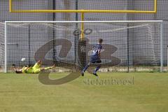 Bayernliga Nord - Saison 2023/2024 - FC Ingolstadt 04 - Würzburger FV 04 - Der 0:1 Führungstreffer durch Michel Dennie per Elfmeter - Bösl Enrique Torwart FCI - jubel - Foto: Meyer Jürgen