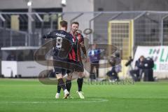 3. Liga; TSV 1860 München - FC Ingolstadt 04; Tor Jubel Treffer 1:1 Sebastian Grönning (11, FCI) köpft ins Tor Ausgleich, Benjamin Kanuric (8, FCI)