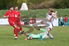 Kreisliga - Saison 2025/26- SV Zuchering - FC Mindelstetten - Fabian Sangl TW Mindelstetten - Jan Schimmack  rot Zuchering - Jonas Schoberer weiß Mindelstetten - Foto: Meyer Jürgen