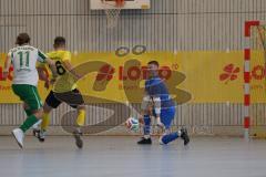 Lotto Bayern Hallencup - Saison 2024/25 - SV Manching - FC Hitzhofen/Oberzell- Daniel Schweiger grün Manching - jubel - Maik Wnendt gelb Hitzhofen - Valentin Puhar TW Hitzhofen - Foto: Meyer Jürgen