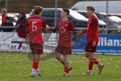 Kreisliga - Saison 2025/26- TSV Kösching - SV Zuchering - Jonas Betz blau Kösching - Leander Friedl rot Zuchering mit dem 0:1 Führungstreffer - jubel  - Foto: Meyer Jürgen