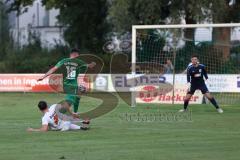 Landesliga - Saison 2024/25 - SV Manching - SV Cosmos Aystetten - Cedric Sengl (Nr.16 - SV Manching) mit einer Torchance - Marcel Burda weiss Aystetten - Daniel Mrozek Torwart Aystetten - Foto: Meyer Jürgen