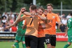 Toto-Pokal; SV Manching - FC Ingolstadt 04; Tor Jubel Treffer Jannik Mause (7, FCI) mit Yannick Deichmann (20, FCI) Simon Lorenz (32, FCI)