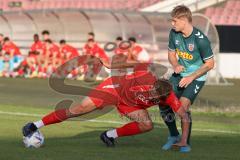 Bayernliga Nord - Saison 2023/2024 - FC Ingolstadt 04 - SSV Jahn Regensburg - Moritz Wiezorrek (Nr.15 - FCI U21) - Luis Bezjak grün Regensburg - Foto: Meyer Jürgen