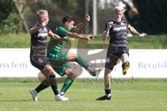 Landesliga - Saison 2024/25 - SV Manching - TSV Schwabmünchen - Stefan Müller (Nr.7 - SV Manching) - Boyer Luca #28 schwarz Schwabmünchen
 - Uhde Tim #8 schwarz Schwabmünchen
 - Foto: Meyer Jürgen