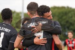 *** Bayernliga Nord - Saison 2025/26 - FC Ingolstadt 04 II - Jahn Regensburg II - Ognjen Draculic (Nr.9 - FC Ingolstadt II) mit dem 2:1 Führungstreffer - jubel - Sekulovic Davide rot FCI - Foto: Meyer Jürgen