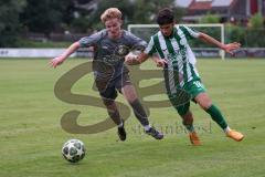 Landesliga - Saison 2025/26 - SV Manching - FC Stätzling - Rayen Kouki (Nr.18 - SV Manching) - Maximilian Pletschacher FC Stätzling  - Foto: Meyer Jürgen
