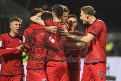 3. Liga; SSV Ulm - FC Ingolstadt 04; Tor Jubel Treffer 0:1 Julian Kügel (29, FCI) Linus Rosenlöcher (19, FCI) Jasper Maljojoki (23, FCI) Emre Gül (5, FCI) Gustav Christensen (24, FCI) Marcel Costly (22, FCI)