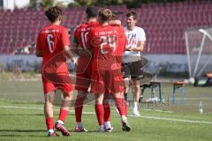 Bayernliga Nord - Saison 2023/2024 - FC Ingolstadt 04 - FC Coburg - Deer 1:0 Führungstreffer durch Leon Nuhanovic rot FCI - jubel - Foto: Meyer Jürgen