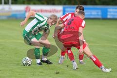 Landesliga - Saison 2025/26 - SV Manching - TSV Dachau  - Rainer Meisinger (Nr.8 - SV Manching) - Sebastian Mitterhuber rot Dachau - Foto: Meyer Jürgen
