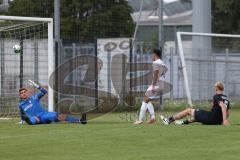 Bayernliga Nord - Saison 2024/25 - FC Ingolstadt 04 II - TSV Karlburg -  Der 2:0 Führungstreffer durch Luca Lechner (Nr.5 - FCI U21) - jubel - Leon Zwickl Torwart Karlsburg - - XXXXX - Foto: Meyer Jürgen