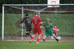Kreisliga - Saison 2026/27- SV Zuchering - Türkisch SV Ingolstadt -Noel Musial TW Zuchering - Akif Abasikeles schwarz Türkisch - Laurenz Klein rot Zuchering - Foto: Meyer Jürgen