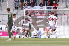 3. Liga; VfB Stuttgart 2 - FC Ingolstadt 04; Tor Jubel Treffer 1:0 Laupheimer Lukas (18 VFB) Torwart Marius Funk (1, FCI) am Boden