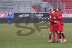 3. Liga - Saison 2025/26 - FC Ingolstadt 04 - VFB Stuttgart II - Freude nach dem Heimspielsieg - jubel - Georgios Antzoulas (Nr.6 - FCI) - Simon Lorenz (Nr.32 - FCI) - Foto: Meyer Jürgen