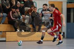 Lotto Bayern Hallencup - Saison 2024/25 - Türkisch SV Ingolstadt - TSV Ober./Unterhaunstadt- Ramazan Kurnaz grau Ober./Unterhaunstadt - Johann Rybalko rot Türkisch - Foto: Meyer Jürgen