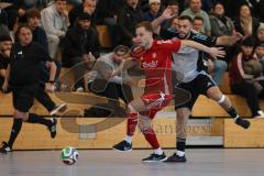 Lotto Bayern Hallencup - Saison 2024/25 - Türkisch SV Ingolstadt - TSV Ober./Unterhaunstadt- Ramazan Kurnaz grau Ober./Unterhaunstadt - Johann Rybalko rot Türkisch - Foto: Meyer Jürgen