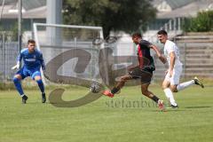 Bayernliga Nord - Saison 2024/25 - FC Ingolstadt 04 II - TSV Karlburg - Der 1:0 Führungstreffer durch Micah Ham (Nr.25 - FCI U21) - Jonas Leibold weiss Karlburg - jubel - Leon Zwickl Torwart Karlburg - XXXXX - Foto: Meyer Jürgen