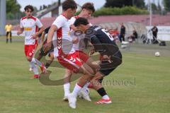 *** Bayernliga Nord - Saison 2025/26 - FC Ingolstadt 04 II - Jahn Regensburg II - Mustafa Özden (Nr.6 - FC Ingolstadt II) - Seibold Jakob #10 Regensburg - Totschnik Josef #6 Regensburg - Foto: Meyer Jürgen