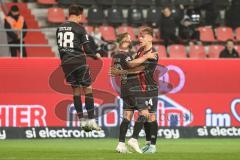 3. Liga; FC Ingolstadt 04 - Borussia Dortmund II; Tor Jubel Treffer Ausgleich 2:2, Yannick Deichmann (20, FCI) mit Max Plath (14 FCI) Deniz Zeitler (38, FCI)