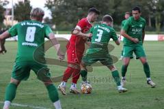 Landesliga - Saison 2024/25 - SV Manching - FSV Pfaffenhofen - Luca Oehler (Nr.3 - SV Manching) - Michael Senger rot Pfaffenhofen - Stefan Müller (Nr.7 - SV Manching) - Foto: Meyer Jürgen