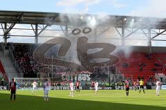 FC Ingolstadt 04 - FC Energie Cottbus - Bengalisches Feuer in der Fankurve von Cottbus - Foto: Jürgen Meyer