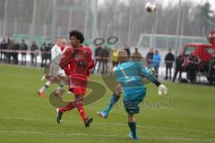 2. BL - Testspiel - FC Ingolstadt 04 - FC Bayern II - 2:0 - Caiuby Francisco da Silva (31) kommt zu spät, Torwart Lukas Räder kann klären