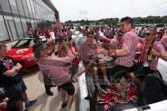 FC Ingolstadt 04 - Meisterfeier - Auto Corso vom Audi Sportpark in die Stadt - von links Torwart Andre Weis (33,FCI) Alfredo Morales (6, FCI) Danilo Soares Teodoro (15, FCI) Lukas Hinterseer (16, FCI) Bundesligaaufstieg