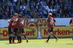 2. Bundesliga - Fußball - VfL Bochum - FC Ingolstadt 04 - Tor Jubel Lukas Hinterseer (16, FCI) zum 1:0, Stefan Lex (14, FCI) Pascal Groß (10, FCI) gratulieren, Tobias Levels (28, FCI)