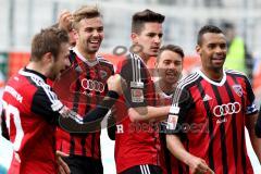 2. BL - Saison 2014/2015 - FC Ingolstadt 04 - FSV Frankfurt - Kopfballtor zum 1:0 Führungstreffer durch Benjamin Hübner (#5 FC Ingolstadt 04) - Alfredo Morales (#6 FC Ingolstadt 04) und Lukas Hinterseer (FC Ingolstadt 04) Jubeln - Marvin Matip (#34 FC Ing