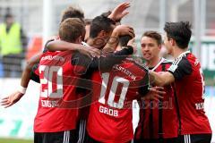 2. BL - Saison 2014/2015 - FC Ingolstadt 04 - FSV Frankfurt - Kopfballtor zum 1:0 Führungstreffer durch Benjamin Hübner (#5 FC Ingolstadt 04) - Marvin Matip (#34 FC Ingolstadt 04) - Pascal Groß (#10 FC Ingolstadt 04) -Konstantin Engel (#20 FC Ingolstadt 0