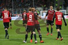 1. Bundesliga - Fußball - FC Ingolstadt 04 - SV Darmstadt 98 - Elfmeter Strafstoß Moritz Hartmann (9, FCI) trifft zum 2:1 Tor Jubel mit Marvin Matip (34, FCI)